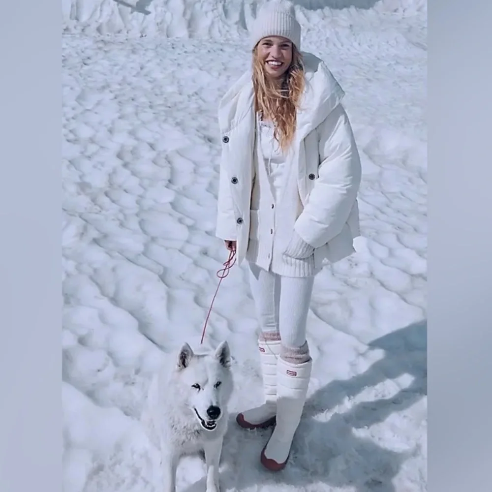 Free People Womens Winter Hooded Puffer Coat Cloud Dancer White Ivory Small - Picture 4 of 11